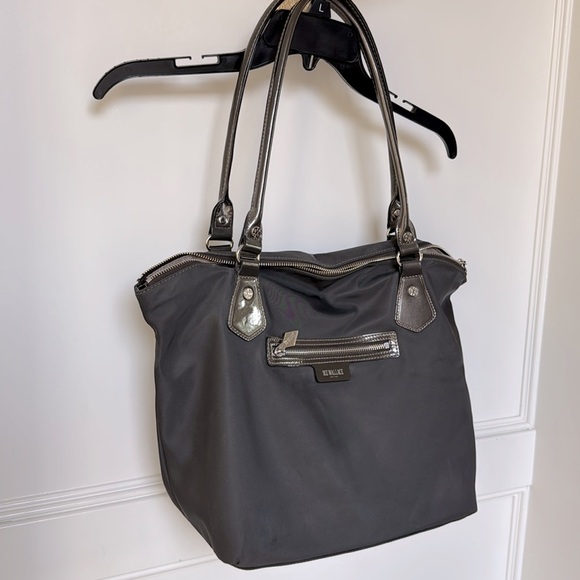 MZ Wallace Tote Bag Medium Dark Gray Nylon with With Pouch Silver Hardware - Picture 3 of 16